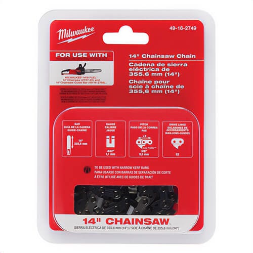 Milwaukee® 49-16-2749 Cordless Low Profile Replacement Chainsaw Chain, 14 in L, 0.043 in, 3/8 in Pitch, Steel