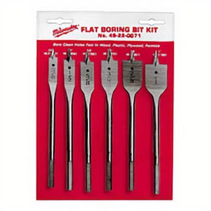 Milwaukee® 49-22-0071 Universal Flat Boring Bit Set, 6 pc, 6-1/16 in OAL, 1/4 in Hex Shank, Carbon Steel