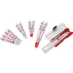 Milwaukee® Sawzall® 49-22-1129 Demolition Straight Tapered Back Reciprocating Saw Blade Set, 12 pc, 1 in W, For Use with Jig Saw, Bi-Metal, Bright