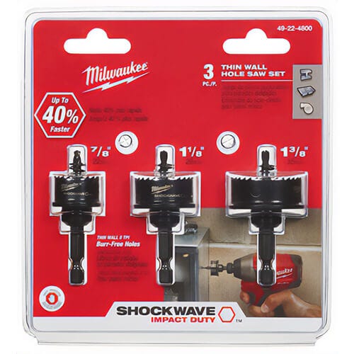 Milwaukee® 49-22-4800 ShockWave™ Thin Wall Hole Saw Set, 3 pc, Bi-Metal