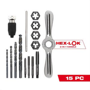 Milwaukee® 49-22-5602 SAE Tap and Die Set with Hex-Lok™ 2-in-1 Handle, 15 pc