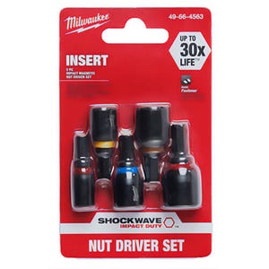 Milwaukee® Shockwave™ 49-66-4563 5 pc Impact Duty Insert Nut Driver Set, 1/4 in, 5/16 in, 3/8 in, 7/16 in, 1/2 in Drive, Steel