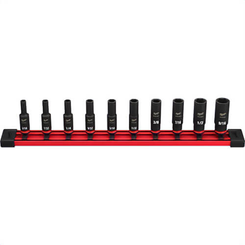 Milwaukee® 49-66-7001 ShockWave™ Impact Duty™ Deep Socket Set, ASME Specified, 6 Points, 1/4 in Drive, 10 pc, Hex
