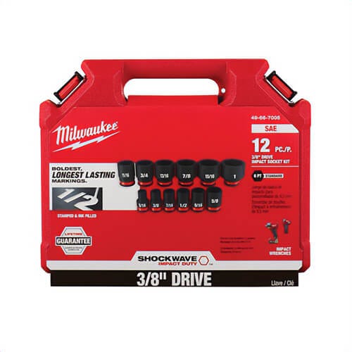 Milwaukee® 49-66-7005 Shockwave™ Impact Duty™ Standard Socket Set, ASME Specified, 6 Points, 3/8 in Drive, 12 pc, Hex