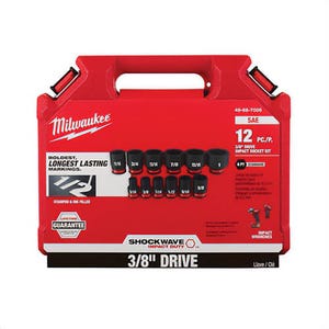 Milwaukee® 49-66-7005 Shockwave™ Impact Duty™ Standard Socket Set, ASME Specified, 6 Points, 3/8 in Drive, 12 pc, Hex