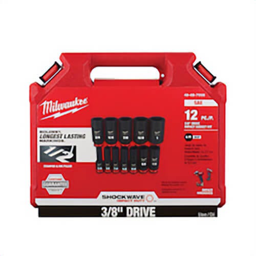 Milwaukee® Shockwave™ Impact Duty™ 49-66-7006 Deep Socket Set, ASME Specified, 6 Points, 3/8 in Drive, 12 pc, Hex