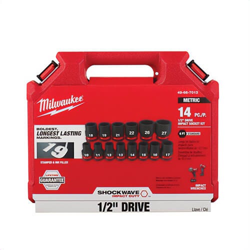 Milwaukee® 49-66-7013 Shockwave™ Impact Duty™ Standard Socket Set, ASME Specified, 6 Points, 1/2 in Drive, 14 pc, Hex