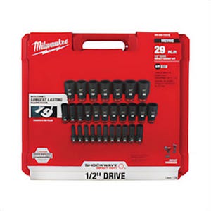 Milwaukee® Shockwave™ Impact Duty™ 49-66-7015 Deep Socket Set, ASME Specified, 6 Points, 1/2 in Drive, 29 pc, Hex, Case Container