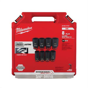 Milwaukee® 49-66-7018 Shockwave™ Impact Duty™ Deep Socket Set, ASME Specified, 6 Points, 3/4 in Drive, 8 pc, Hex