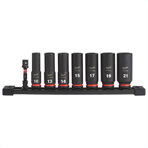 Milwaukee® 49-66-7021 ShockWave™ Impact Duty™ Deep Socket Set, ASME Specified, 6 Points, 3/8 in Drive, 8 pc, Hex