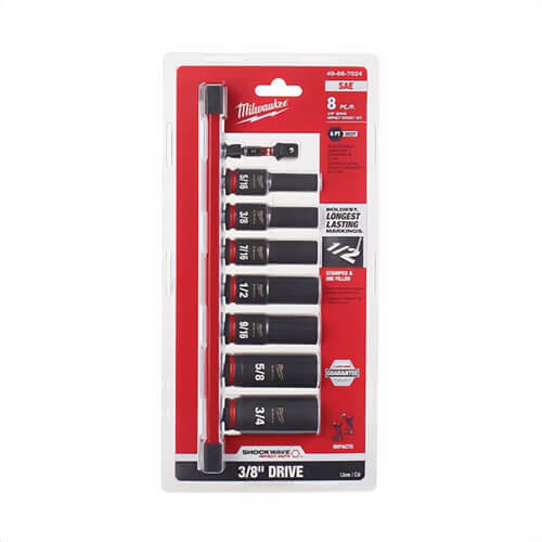Milwaukee® 49-66-7024 Shockwave™ Impact Duty™ Deep Socket Set, ASME Specified, 6 Points, 3/8 in Drive, 8 pc, Hex