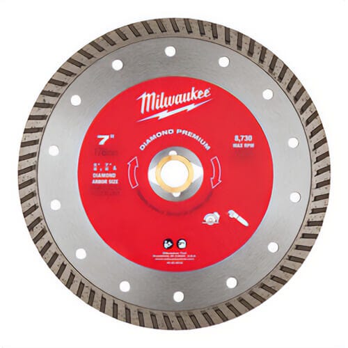 Milwaukee® 49-93-8018 Premium Turbo Circular diamond Saw Blade, 7 in dia Blade, 5/8 in, 7/8 in Arbor/Shank, Dry/Wet Cutting
