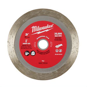 Milwaukee® 49-94-3010 Diamond Tile Blade, 3 in dia Blade, 41/64 in Cutting Depth, 3/8 in Arbor/Shank, Wet/Dry Cutting