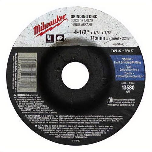 Milwaukee® 49-94-5020 Type 27 Reinforced Grinding Disc, 5 in dia x 1/4 in thick, 7/8 in Center Hole, 24 Grit