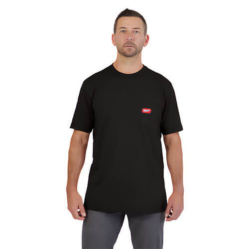 Milwaukee® 605B-3X Gridiron™ Pocket Short Sleeve T-Shirt, Left Chest Pocket, 6 oz Cotton/Polyester Blend, Black, 3XL