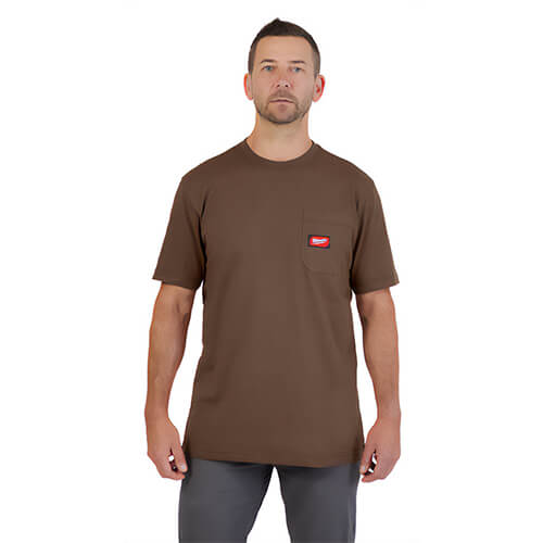 Milwaukee® 605BRM Gridiron™ Pocket Short Sleeve T-Shirt, Brown, M