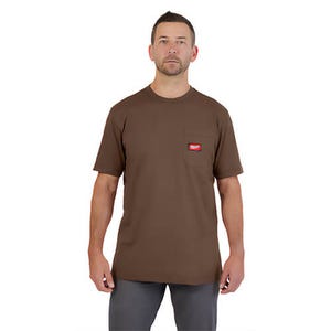 Milwaukee® 605BRL Gridiron™ Pocket Short Sleeve T-Shirt, Brown, L