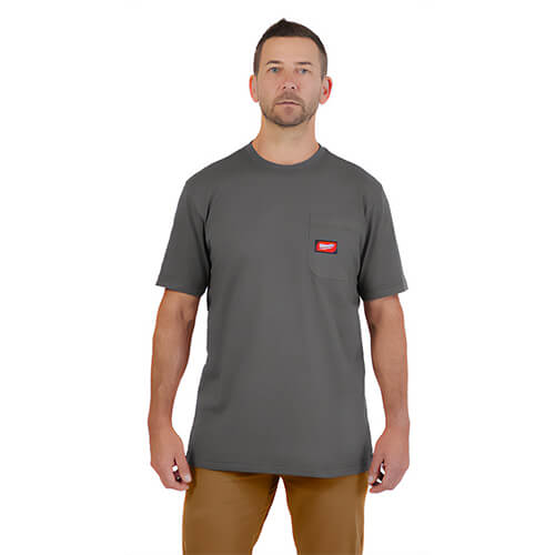 Milwaukee® 605GXL Gridiron™ Pocket Short Sleeve T-Shirt, Gray, XL
