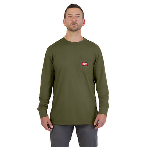 Milwaukee® 606GNXL Gridiron™ Pocket Long Sleeve T-Shirt, Green, XL