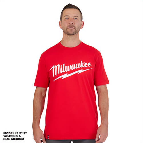 Milwaukee® 607R-M Heavy Duty Short Sleeve T-Shirt with Logo, 6 oz Cotton/Polyester Blend, Reinforced Seams and Hem, Red, M