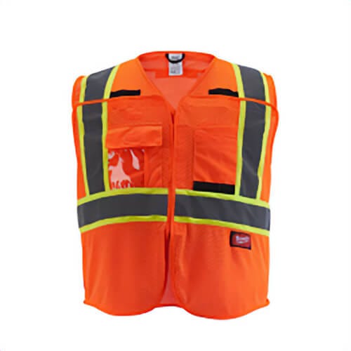 Milwaukee® 48-73-5176 Breakaway Mesh Safety Vest, Hi-Viz Orange, 600D Woven, Hook and Loop Closure, ANSI and CSA, L/XL