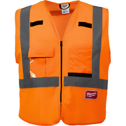 Milwaukee® 48-73-5071 Safety Vest, Hi-Viz Orange, Polyester, Hook and Loop/Secure Zipper Closure, ANSI and CSA, S/M
