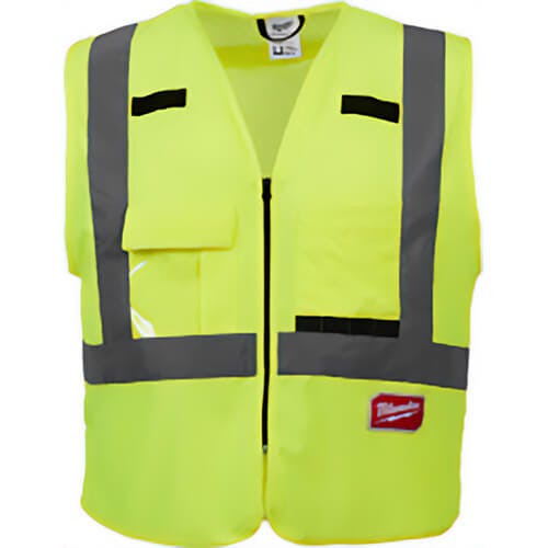 Milwaukee® 48-73-5061 Safety Vest, Hi-Viz Yellow, Polyester, Hook and Loop/Secure Zipper Closure, ANSI and CSA, S/M