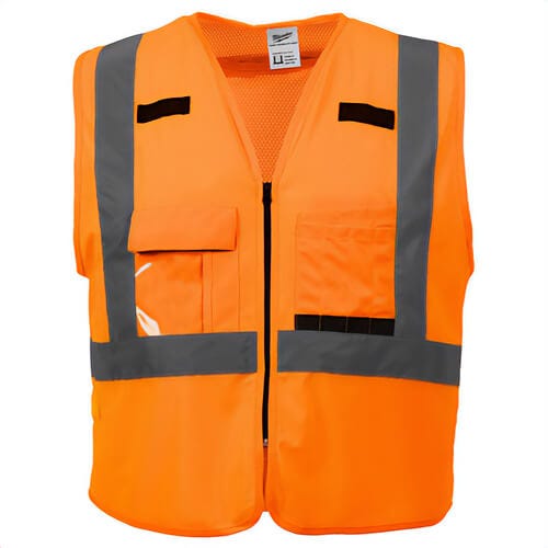 Milwaukee® 48-73-5034 Safety Vest, Hi-Viz Orange, Polyester, Single Pull Zipper/Hook and Loop Closure, ANSI, 4XL/5XL