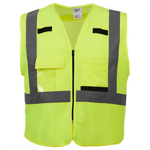 Milwaukee® 48-73-5024 Safety Vest, Hi-Viz Yellow, Polyester, Single Pull Zipper/Hook and Loop Closure, ANSI, 4XL/5XL
