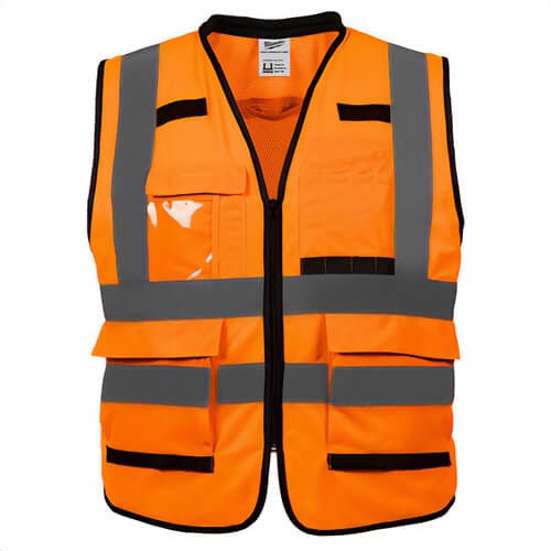 Milwaukee® 48-73-5054 Safety Vest, Hi-Viz Orange, Polyester, Single Pull Zipper/Hook and Loop Closure, ANSI, 4XL/5XL