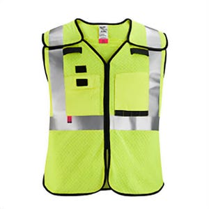 Milwaukee® 48-73-5214 Surveyor's Safety Vest, Hi-Viz Yellow, Polyester, Zipper Closure, 27 Pockets, 4XL/5XL