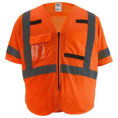 Milwaukee® 48-73-5138 Mesh Safety Vest, Hi-Viz Orange, 600D Woven, Hook and Loop/Zipper Closure, 4XL/5XL