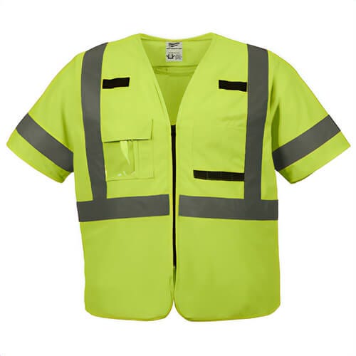 Milwaukee® 48-73-5141 Safety Vest, Hi-Viz Yellow, 600D Woven, Hook and Loop/Zipper Closure, S/M