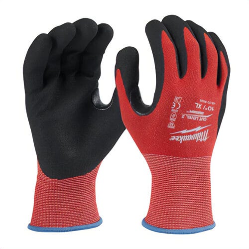 Milwaukee® 48-22-8928 Cut Level 2 Nitrile Dipped Gloves, Breathable Glove Design, Nitrile Coated, Nylon and Lycra, Red, XL