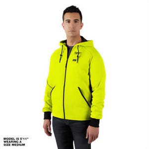 Milwaukee® 306HV-202X M12™ Heated Hoodie with M12™ Battery Holder, 53% Cotton/47% Polyester, Washer and Dryer Safe, Hi-Viz, 2XL