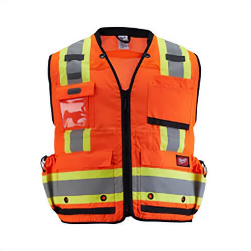 Milwaukee® 48-73-5165 Surveyor's Safety Vest, Hi-Viz Orange, 600D Woven, Hook and Loop/Zipper Closure, S/M