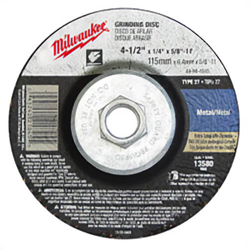 Milwaukee® 49-94-6360 Type 27 Reinforced Grinding Disc, 6 in dia x 1/8 in thick, 5/8-11 Center Hole, 30 Grit