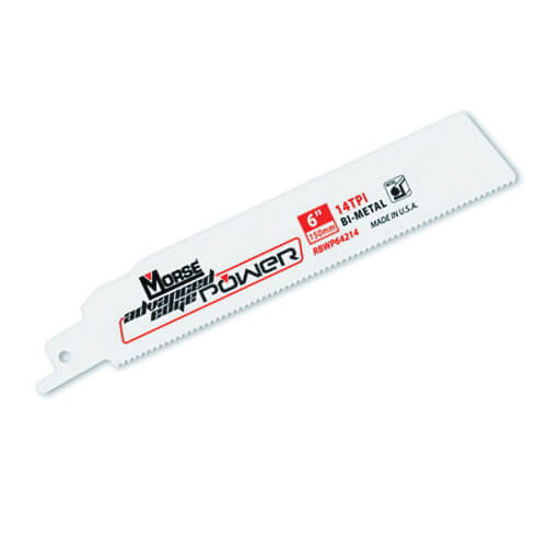 M.K. Morse® Advanced Edge Power® RBWP64214T05 General Purpose Reciprocating Saw Blade, 6 in L x 1 in W, 14 TPI, Bi-Metal Body