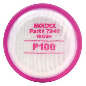 Moldex® 7940 7000 Filter Disk, For Use with 7000/7800/9000 Series Respirator, N95 Filter Class, 99.97% Filter Efficiency, Bayonet Connection, Magenta