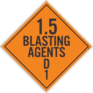 National Marker DL35P25 Placard, 1.5 BLASTING AGENT, D1