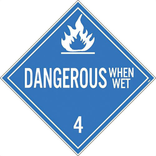 National Marker DL47TB50 Placard, DANGEROUS WHEN WET, 4