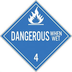 National Marker DL47TB50 Placard, DANGEROUS WHEN WET, 4