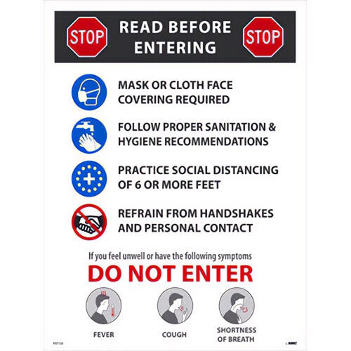 National Marker PST155 Poster, STOP READ BEFORE ENTERING, Heavy-Duty Poster Paper, 24 H x 18 W in