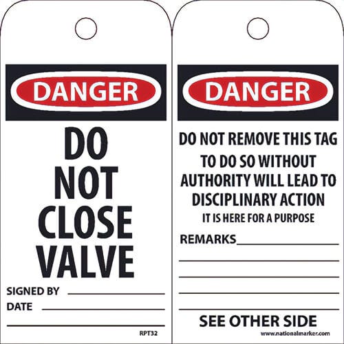 National Marker RPT32 Tags, Danger Do Not Close