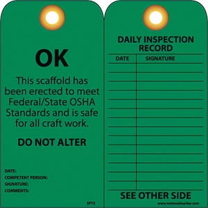 National Marker SPT3 Tags, Scaffold Inspection