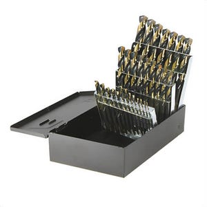 Drillco Nitro® 350N29 Mechanics Length Drill Set, 1/16 in Min Drill Bit, 1/2 in Max Drill Bit, 135° Drill Point Angle, 29 pc, HSS, Black/Gold
