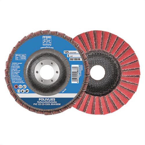 Pferd 43313 POLIVLIES® Flap Disc, Non-Woven, 5 in dia, 80 grit, Medium Grade, Ceramic Oxide CO-Cool Abrasive