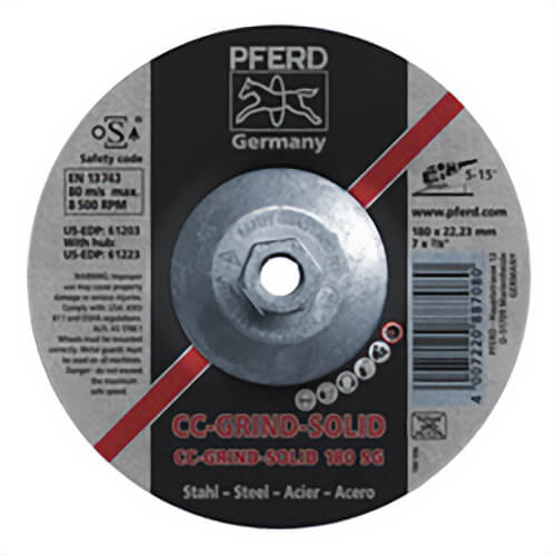 Pferd CC-GRIND®-SOLID Performance Line SG 61223 Threaded Coated Abrasive Disc, 7 in dia