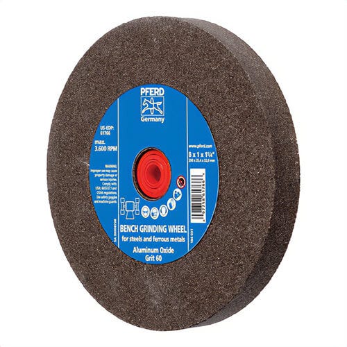 Pferd 61766 Universal Line PS-Forte Flat Bench and Pedestal Grinding Wheel, 8 in dia x 1 in Thick, 1-1/4 in Center Hole, 60 grit
