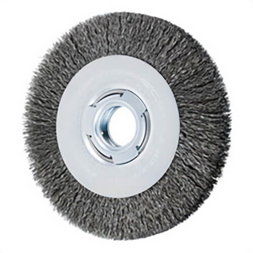 Pferd 81122 Medium Face Wheel Brush, 7 in dia Brush, 31/32 in W Face, 0.014 in dia Crimped Filament/Wire, 2 in Arbor Hole
